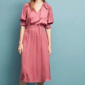 Anthropologie Current Air Dusty Rose Pink Smocked Puff Sleeve Dress